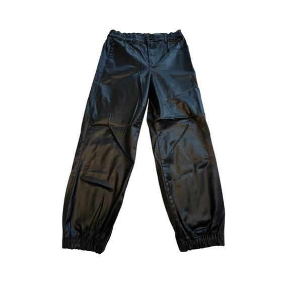 Express Women's Black Shiny Paratrooper Pants Size 10 Cinched Cuff Waxy Look - Picture 1 of 6